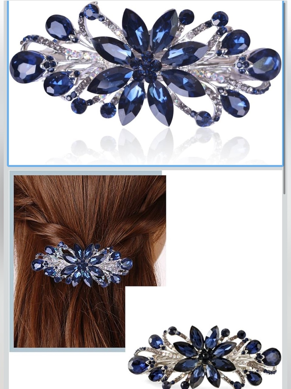 Anthropologie Navy Crystal Floral Hair Clip
